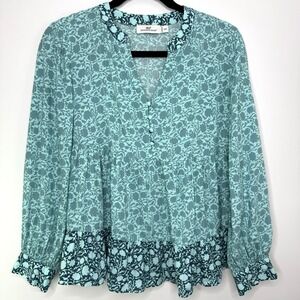 Vineyard Vines XXS Teal Sea Floral Long Sleeve Blouse -‎ Preppy Nautical Style